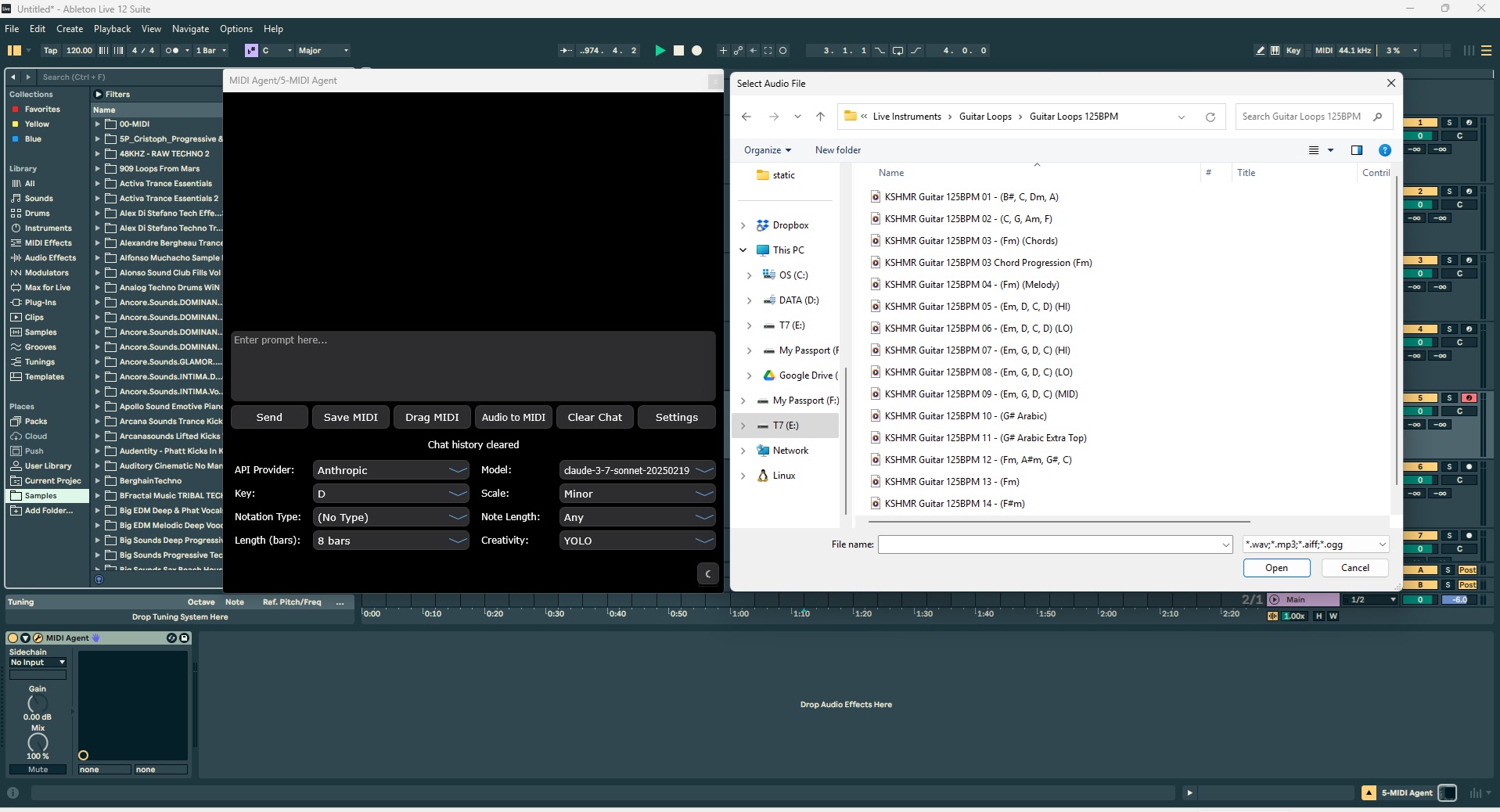 Audio to MIDI transcription view in MIDI Agent