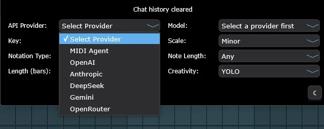 Supported AI providers in MIDI Agent