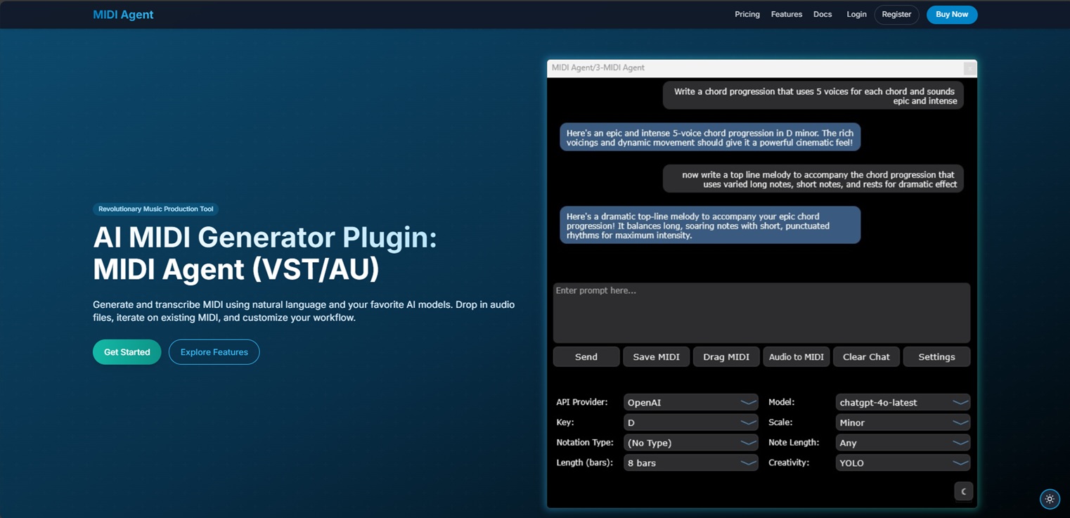 Midi agent ai vst au plugin ai midi generator make music with